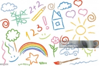 2407 Children drawing multicolored symbols vector