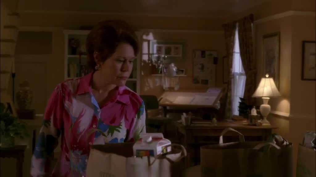 MRS. HUBER walks into the kitchen, sauntering over to peer into the grocery bags.jpg