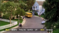 S01E01 A car pulls out of a driveway and drives down the road